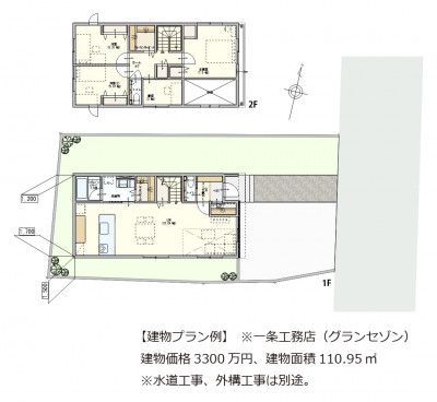 建物プラン例　一条工務店（グランセゾン）
建物価格3300万円、建物面積110.95㎡
※水道工事、外構工事は別途。